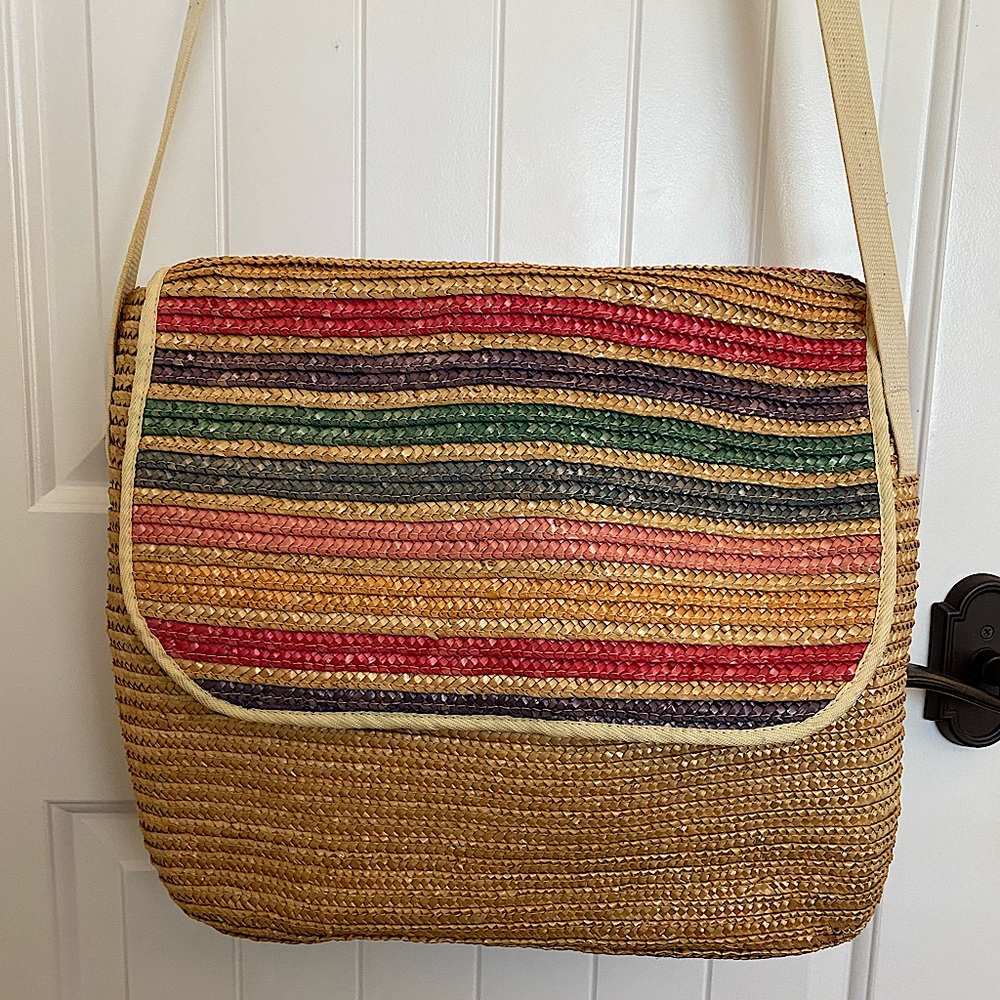 Vintage Koret Straw Stripe Bag Tote Colorful Beach Summer